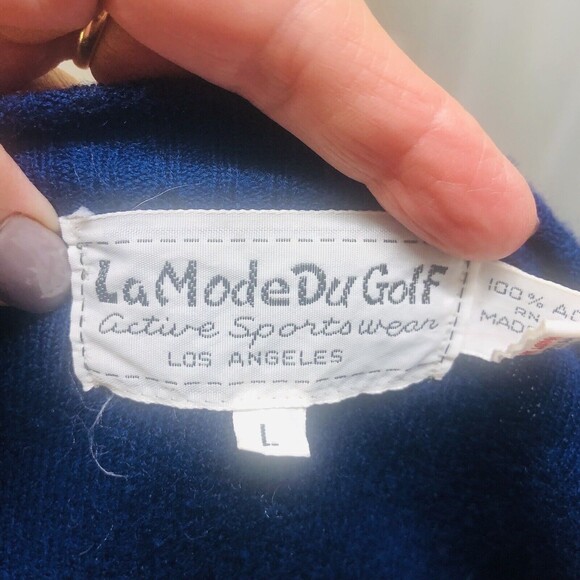 Vintage La Mode Du Golf Royal Blue Cardigan Sweater Button V-Neck Large - Picture 9 of 13